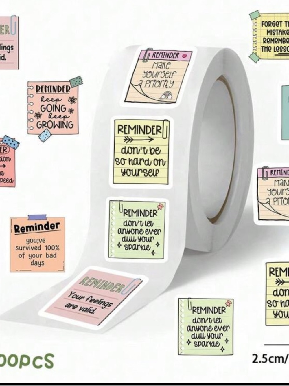Motivational Reminder Sticker Roll - Pastel Notes 515